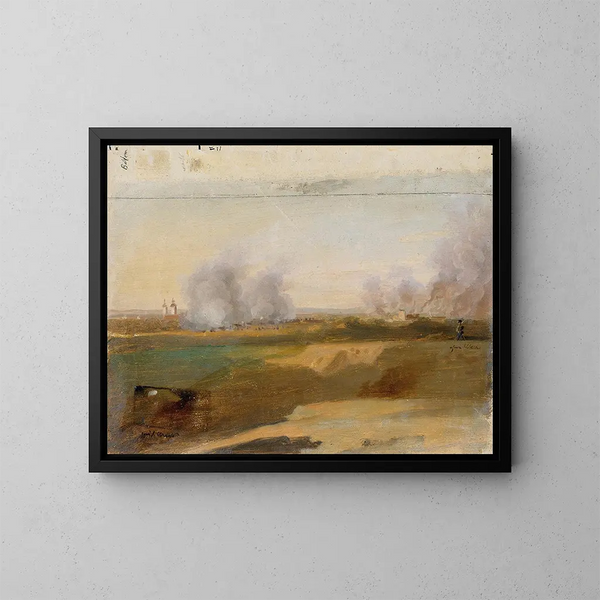 Study of a landscape with burning trees in the background - Johann Peter Krafft — framed artwork on a wall