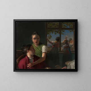 Four Girls in a Room - Johann Peter Krafft — framed artwork on a wall