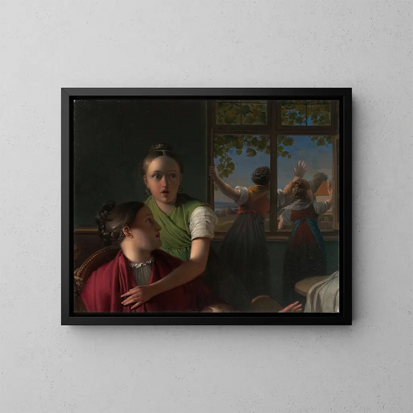 Four Girls in a Room - Johann Peter Krafft — framed artwork on a wall