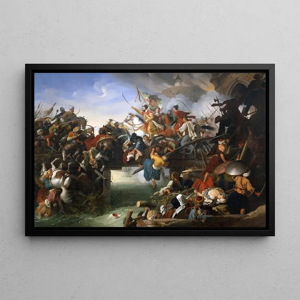 The Charge of Zrinyi from Szigetvár Fortress - Johann Peter Krafft — framed artwork on a wall