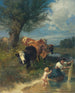 Cows and Laundress near a Stream - Johann Rudolf Koller — artwork view