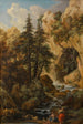 Landscape painting with rocky cave, torrent, and characters - Johann Samuel Hetzendorf — artwork view