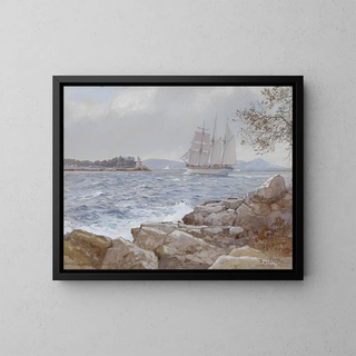 Bateaux à voiles croisés - Johann Seitz — framed artwork on a wall