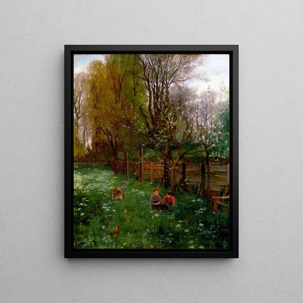 Orchard in Bloom in Spring - Johann Sperl — framed artwork on a wall