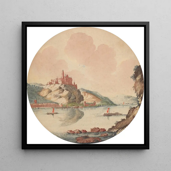 View of Rheinfels Castle on the Rhine - Johann Teyler — framed artwork on a wall