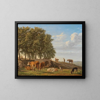 A washhouse with washerwomen - Johann Ulrich Burri — framed artwork on a wall