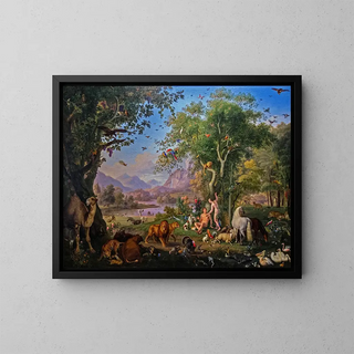 Adam and Eve in the Garden of Eden - Johann Wenzel Peter — framed artwork on a wall