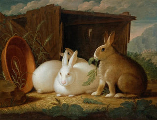 Trois lapins dans un paysage - Johann Wenzel Peter — artwork view