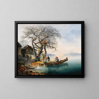A Morning in Autumn at Lake Wörthersee - Johann Werner — framed artwork on a wall