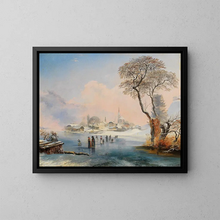 Ice skating on Lake Wörthersee - Johann Werner — framed artwork on a wall