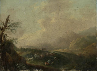 Landscape painting with a shepherd resting - Johann Wilhelm Becker — artwork view