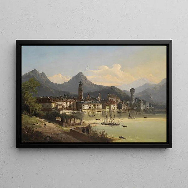 Riva sur le lac de Garde - Johann Wilhelm Jankowski — framed artwork on a wall