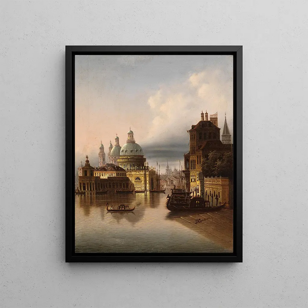 Capriccio Venice Scene on a canal - Johann Wilhelm Jankowsky — framed artwork on a wall