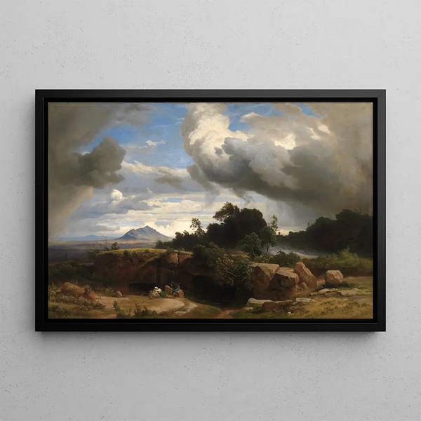 Storm approaching in the Roman countryside - Johann Wilhelm Schirmer — framed artwork on a wall