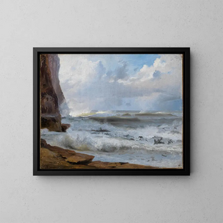 Marine study in Étretat with rocks on the left - Johann Wilhelm Schirmer — framed artwork on a wall