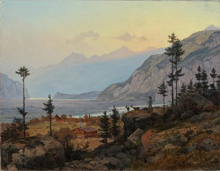 Swiss Alpine Landscape Painting with River and Lake - Johann Wilhelm Schirmer — artwork view