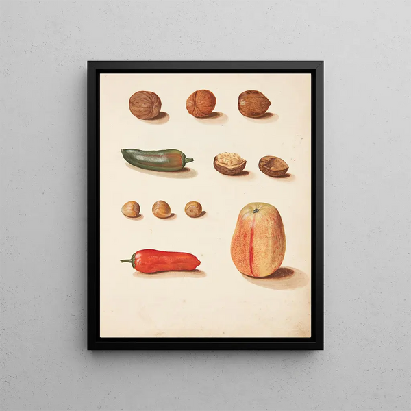 Study of beans and peppers - Johanna Fosie — framed artwork on a wall