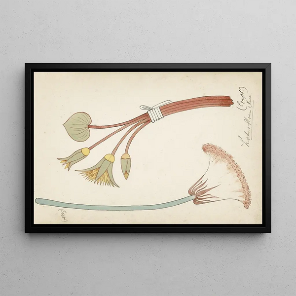 Egyptian Ornament Painting with Lotus Flower and Bud - Johanna van de Kamer — framed artwork on a wall