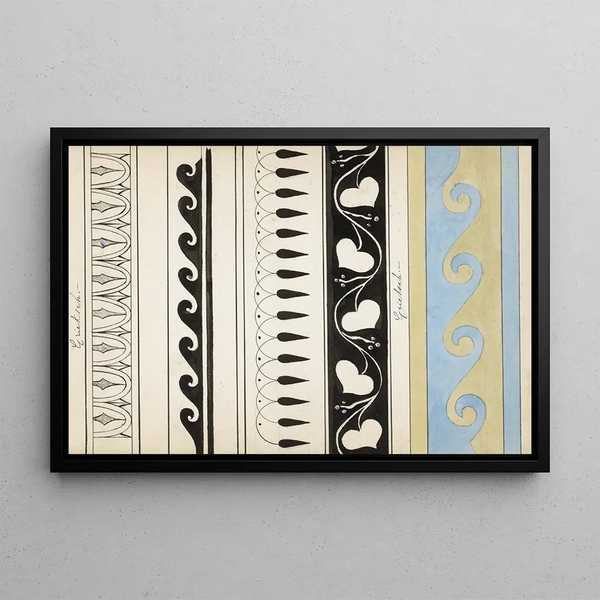 Greek motifs among others with waves - Johanna van de Kamer — framed artwork on a wall