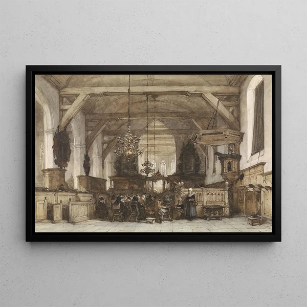 Interior of the old church in Maasland - Johannes Bosboom — framed artwork on a wall