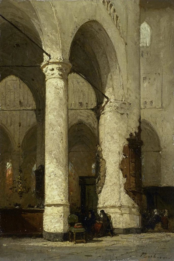 Interior painting of the Hooglandse church in Leiden - Johannes Bosboom — framed artwork on a wall