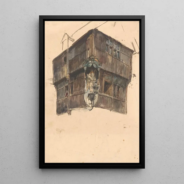 Study of the upper floor of an angled house - Johannes Bosboom — framed artwork on a wall