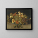 Still life with blackberries, apples, peaches, and pears in a blue and white Chinese porcelain bowl - Johannes Bosschaert — framed artwork on a wall