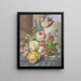 A bouquet of flowers in a basket on a tulip a butterfly in front of a snail - Johannes Christiaan Roedig — framed artwork on a wall