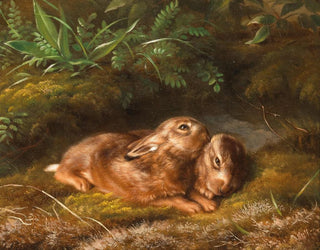 Two rabbits in the moss - Johannes Christian Deiker — artwork view