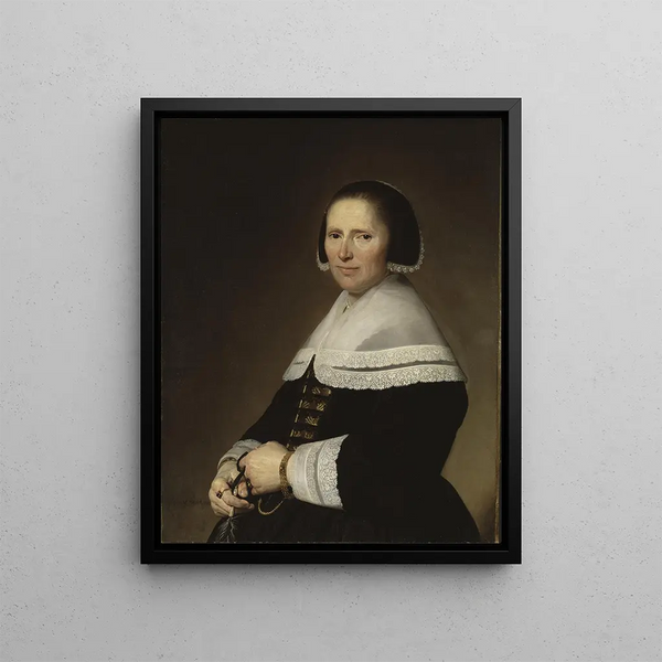 Portrait of a woman - Johannes Cornelisz Verspronck — framed artwork on a wall