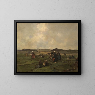 Shrimp fishermen on the beach - Johannes Evert Hendrik Akkeringa — framed artwork on a wall