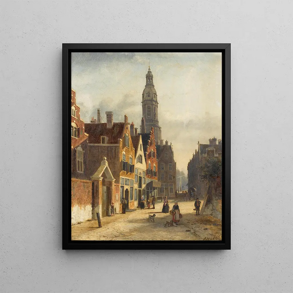 a lively Dutch street scene - Johannes Frederik Hulk — framed artwork on a wall
