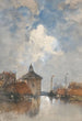 View of the port with ships and a round tower - Johannes Gijsbert Vogel — artwork view