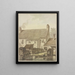 Row of houses on the water, two barges with a fisherman in front - Johannes Hendrik Knoop — framed artwork on a wall
