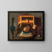 a Trompe-l'œil still life with a bird in a cage, a bird whistle, hunting horns, and other hunting instruments hanging on a wall - Johannes Leemans — framed artwork on a wall