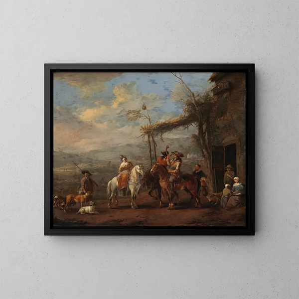 A hunting scene - Johannes Lingelbach — framed artwork on a wall