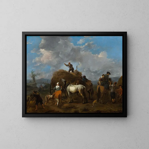 The Mowing of the Hay - Johannes Lingelbach — framed artwork on a wall