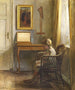 Interior painting with a girl reading near the window - Johannes Ottesen — artwork view