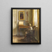 Interior painting with a girl reading near the window - Johannes Ottesen — framed artwork on a wall