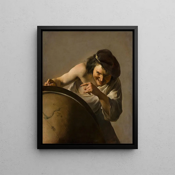 Democritus, the laughing philosopher - Johannes Paulus Moreelse — framed artwork on a wall