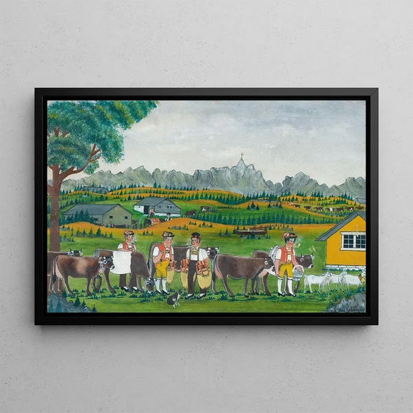 Arrival at the mountain pasture - Johannes Rechsteiner — framed artwork on a wall