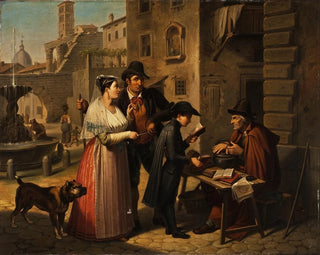 Un bouquiniste dans une rue romaine - Johannes Riepenhausen — artwork view
