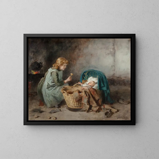 Playing with the Baby - Johannes Weiland — framed artwork on a wall