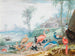 an exotic bird group in a landscape under palm trees, a building, and mountains in the distance - Johannes van Bronckhorst — artwork view