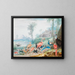 an exotic bird group in a landscape under palm trees, a building, and mountains in the distance - Johannes van Bronckhorst — framed artwork on a wall
