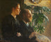 Self-portrait with palette in hand and wife Martha - Johansen Viggo — artwork view