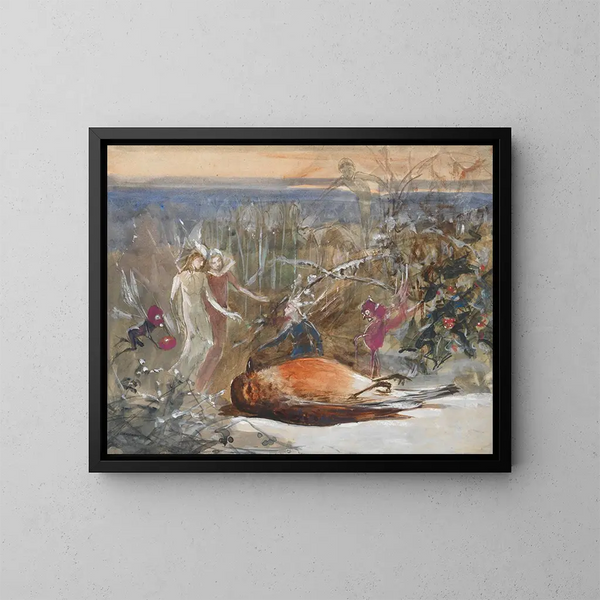 Who Killed Cock Robin? A Study - John Anster Fitzgerald — framed artwork on a wall