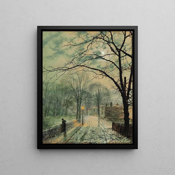 a Moonlit Walk at Bonchurch, Isle of Wight - John Atkinson Grimshaw — framed artwork on a wall