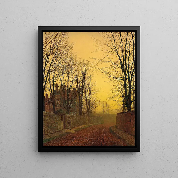 A Autumnal Path (Conflict of Cases) - John Atkinson Grimshaw — framed artwork on a wall
