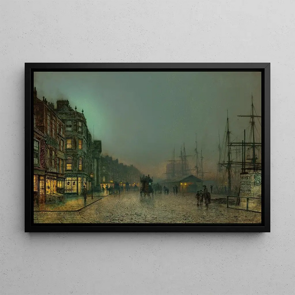 Liverpool Lights - John Atkinson Grimshaw — framed artwork on a wall